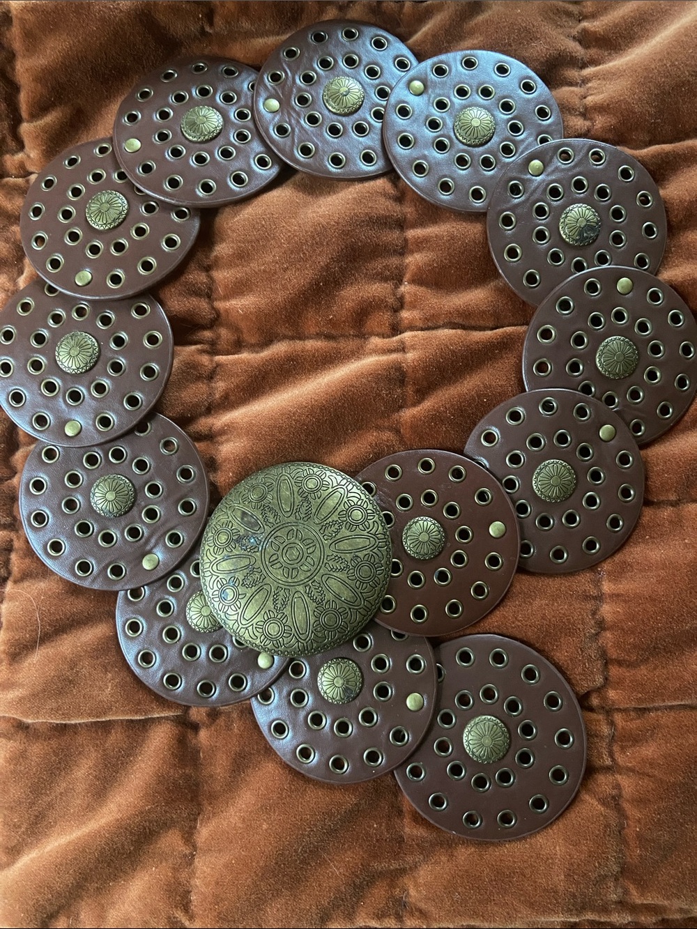 Free People western 60s style Leather Disc Belt with Brass Medallions